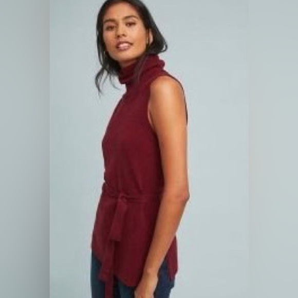 Anthropologie Deep wine sleeveless turtleneck - Picture 1 of 4